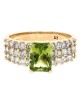 Peridot and 3 Row Diamond Shoulder Ring in Yellow Gold